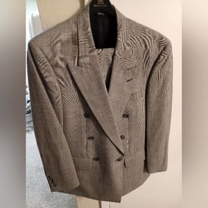 Burberry Plaid Double Breasted Suit 100% Wool Size 44r w38